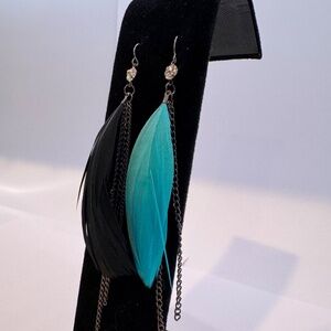 Black and Teal Hackle Feather Earrings